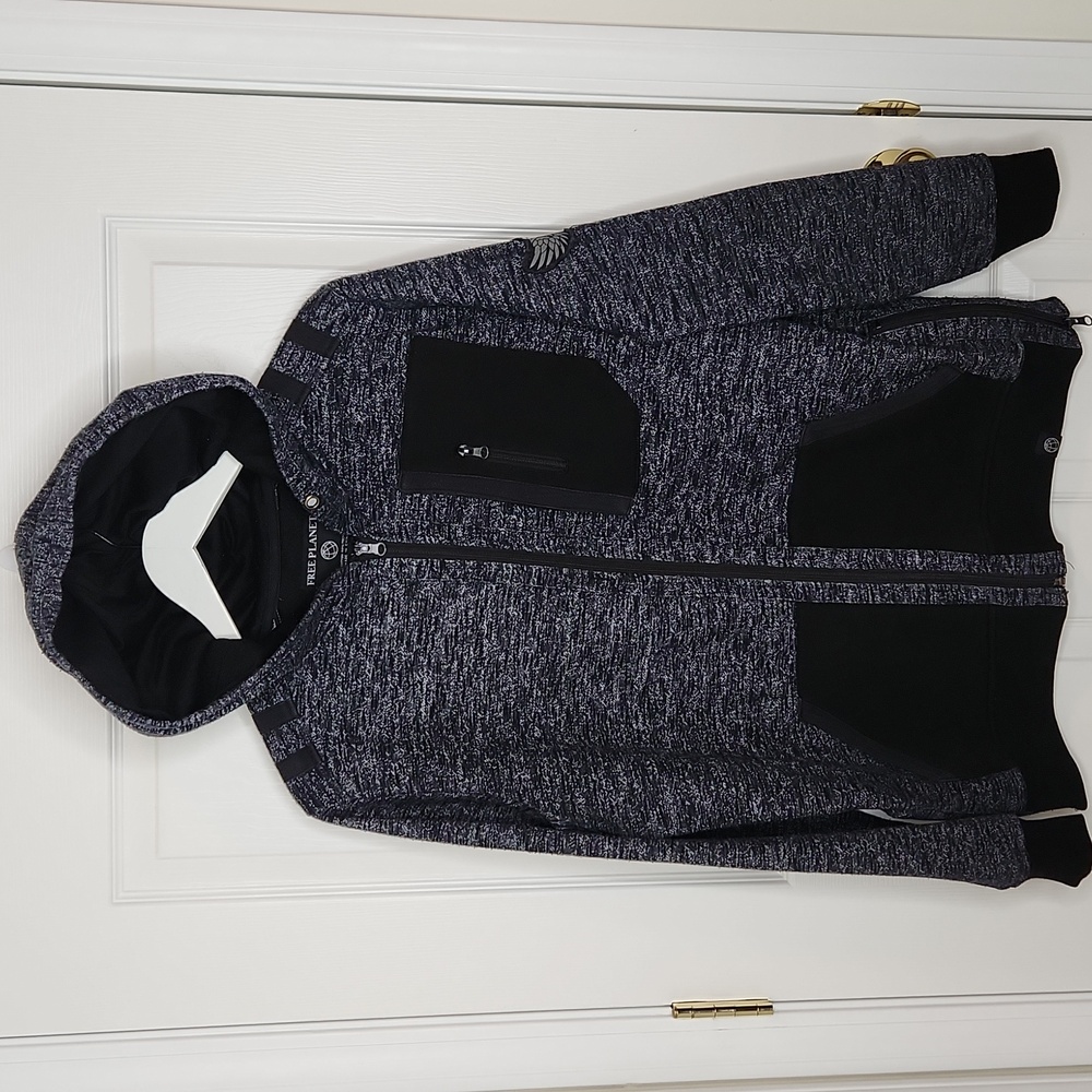 Men's Free Planet zip-up hooded sweatshirt patch size medium dark gray